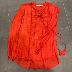 Orange faux silk 100% viscose blouse